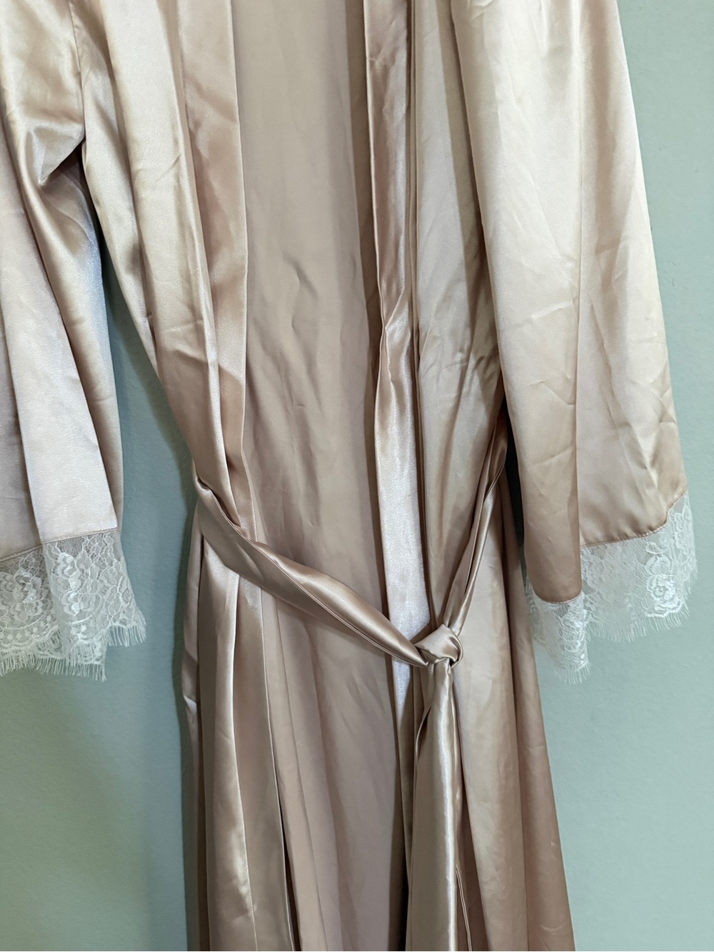 Satin Lace-Trim Robe - Dusty Blush - Picture 3 of 4